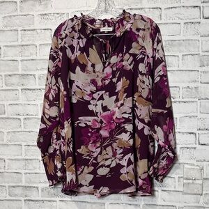 Calvin Klein Plum Floral Blouse size‎ OX burgundy, pinks,